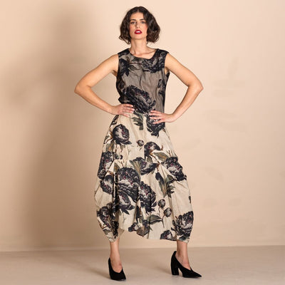 Megan Salmon - Black Roses Origami Skirt
