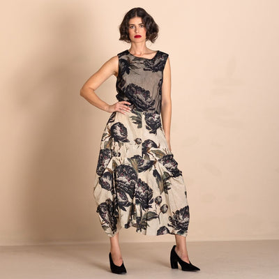 Megan Salmon - Black Roses Origami Skirt