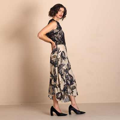 Megan Salmon - Black Roses Origami Skirt