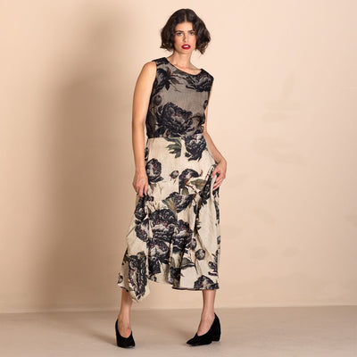 Megan Salmon - Black Roses Origami Skirt
