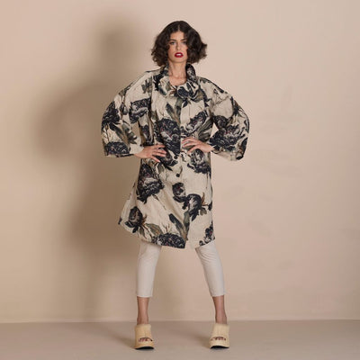 Megan Salmon - Black Roses Tuck Coat
