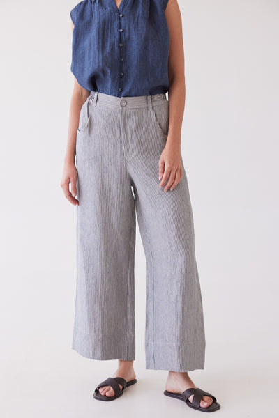 Eva's Sunday - Bowie Wide Leg Pant - Chambray Stripe