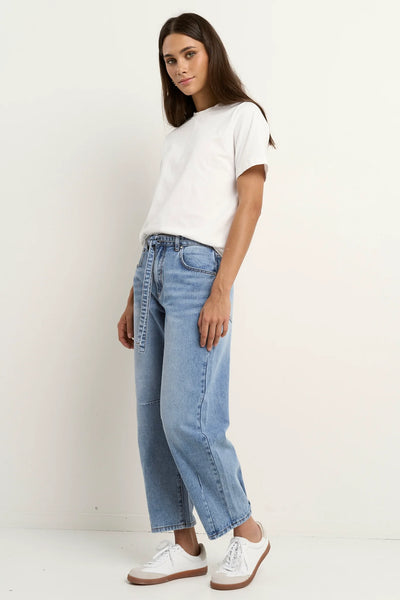 Stories to be Told - Campus Tie Waist Barrel Jeans - Light Blue - 150131