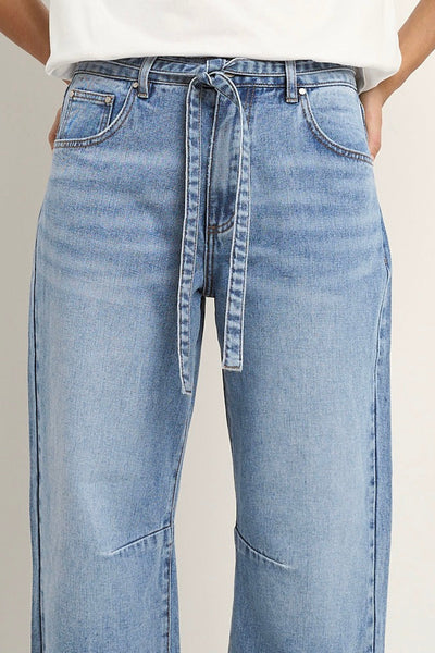 Stories to be Told - Campus Tie Waist Barrel Jeans - Light Blue - 150131
