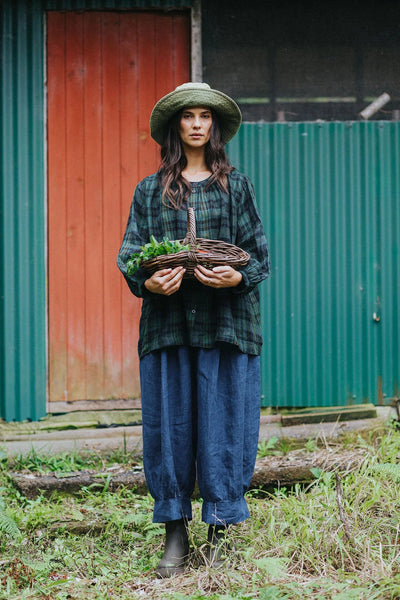 Montaigne - Carmen Button Through Linen Top - Green/Black Plaid