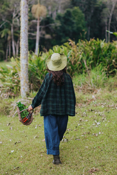 Montaigne - Carmen Button Through Linen Top - Green/Black Plaid