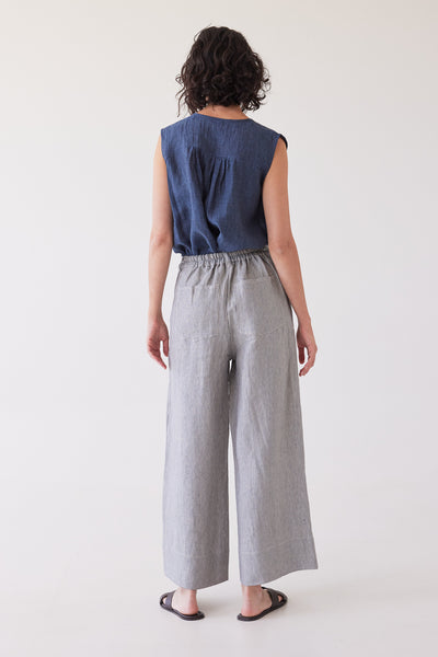 Eva's Sunday - Bowie Wide Leg Pant - Chambray Stripe