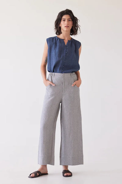 Eva's Sunday - Bowie Wide Leg Pant - Chambray Stripe