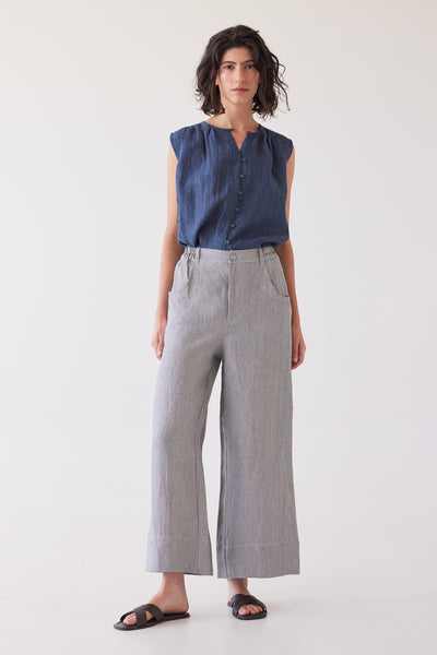 Eva's Sunday - Bowie Wide Leg Pant - Chambray Stripe