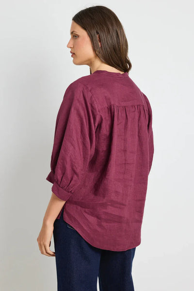 By Rosa - Deity Puff Sleeve Blouse - Burgundy - 144702