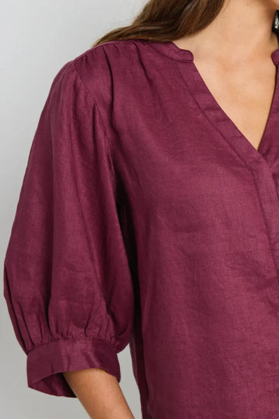 By Rosa - Deity Puff Sleeve Blouse - Burgundy - 144702