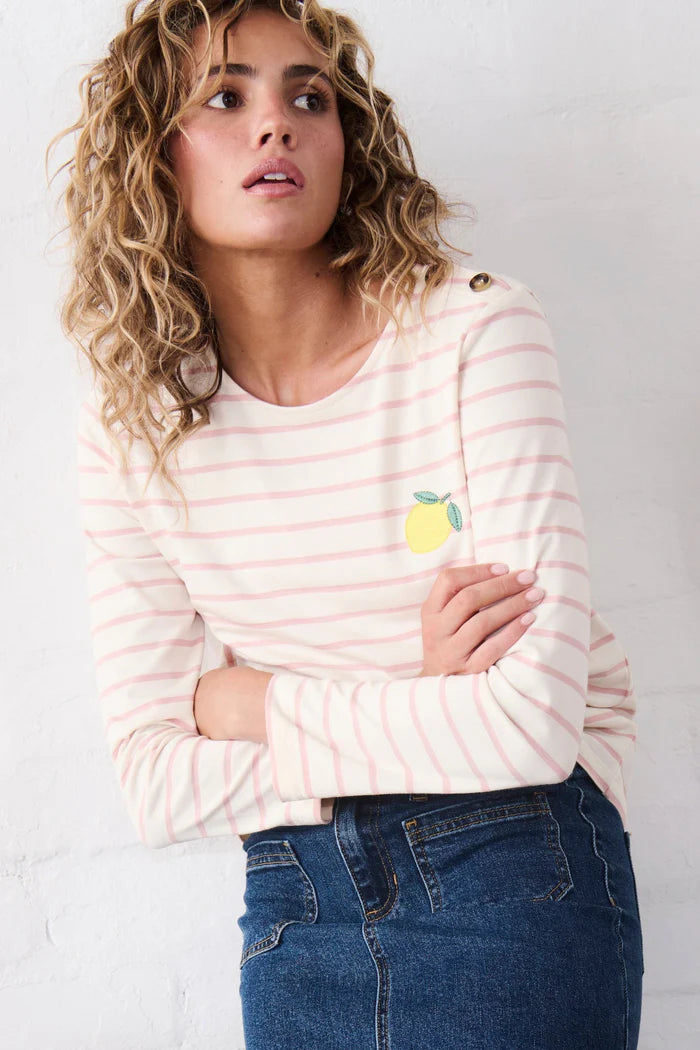 Kireina - Erin Top Lemon - White with Pink Stripe - KSP250017