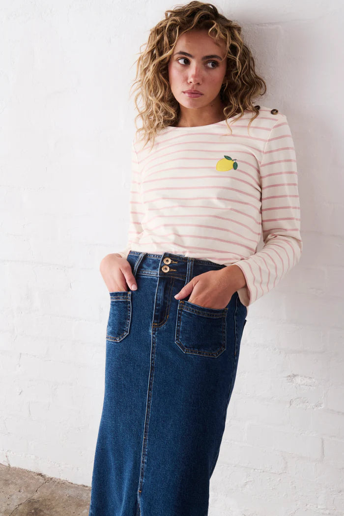 Kireina - Erin Top Lemon - White with Pink Stripe - KSP250017