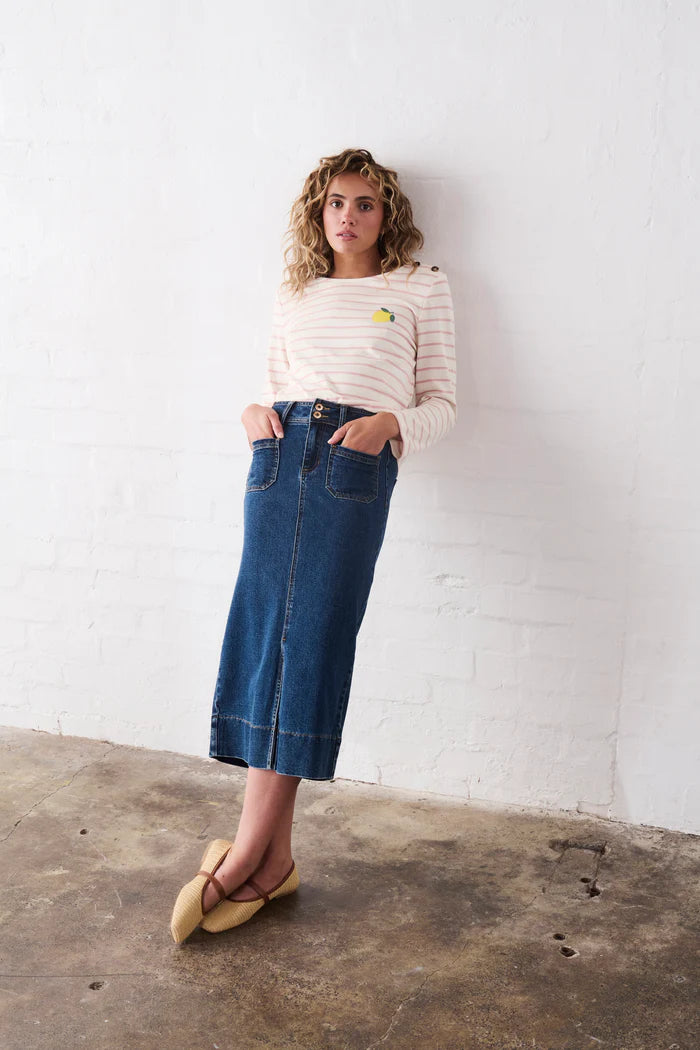 Kireina - Erin Top Lemon - White with Pink Stripe - KSP250017