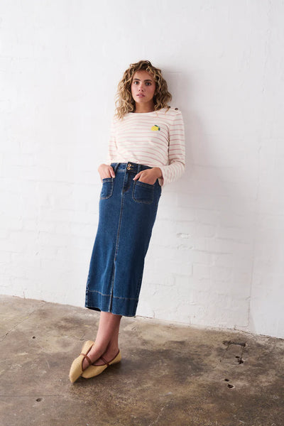 Kireina - Erin Top Lemon - White with Pink Stripe - KSP250017