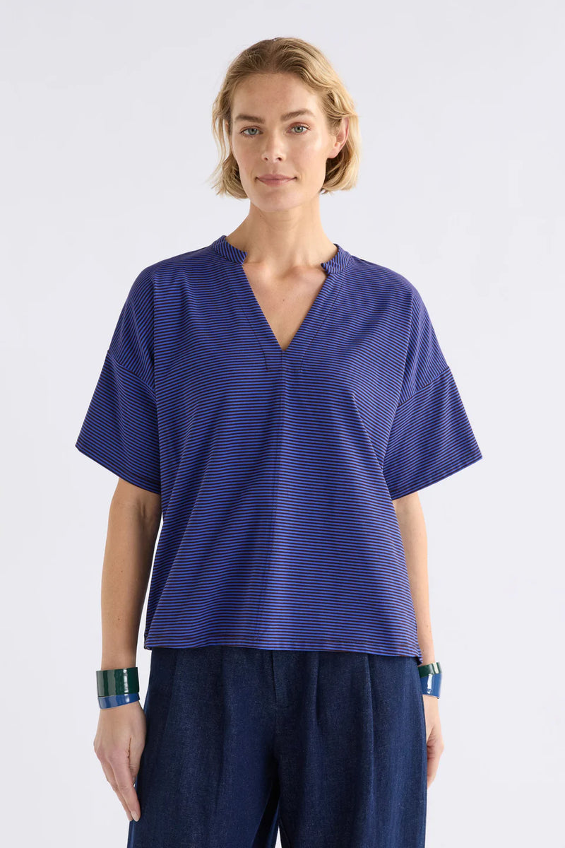 Elk the Label - Evve T Shirt - Chocolate/Cobalt