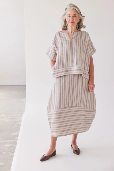 Eva's Sunday - Finley Box Top - Brick Stripe