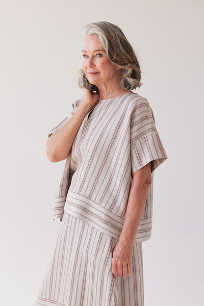 Eva's Sunday - Finley Box Top - Brick Stripe