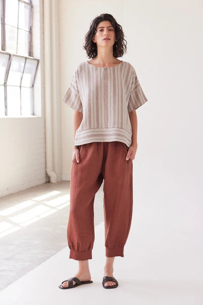 Eva's Sunday - Finley Box Top - Brick Stripe