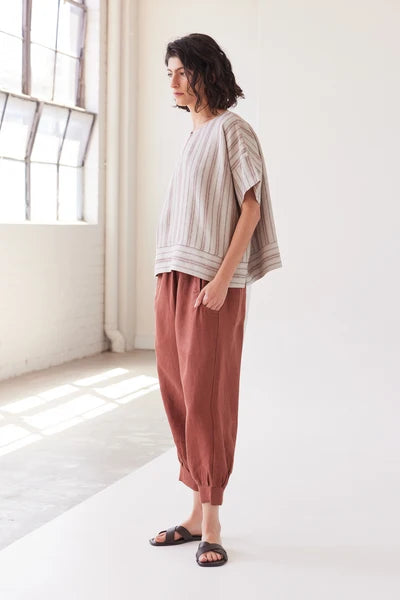 Eva's Sunday - Finley Box Top - Brick Stripe
