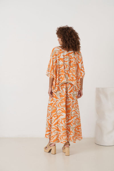 Florencia Phils - Hem Pleat Oversized Blouse - Abstract Orange