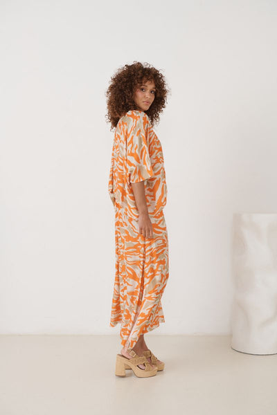Florencia Phils - Hem Pleat Oversized Blouse - Abstract Orange