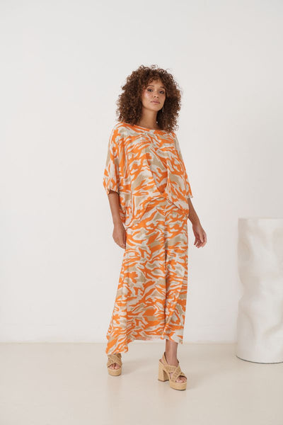 Florencia Phils - Hem Pleat Oversized Blouse - Abstract Orange