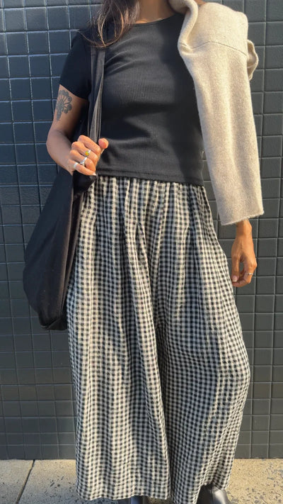 Montaigne - French Linen Culottes Gingham - Black