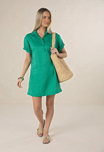 Humidity - Hustle Linen Shirt Dress - Emerald