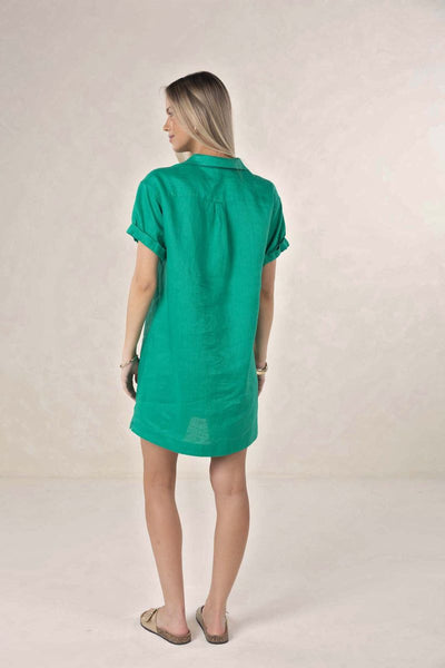 Humidity - Hustle Linen Shirt Dress - Emerald