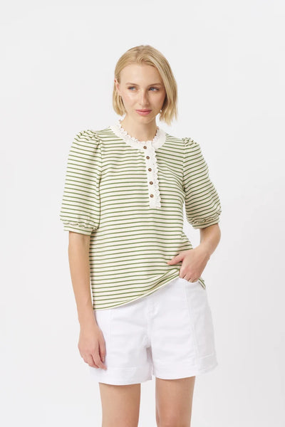 Kireina - Jacqueline Top - White/Green Stripe