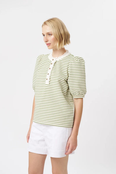 Kireina - Jacqueline Top - White/Green Stripe
