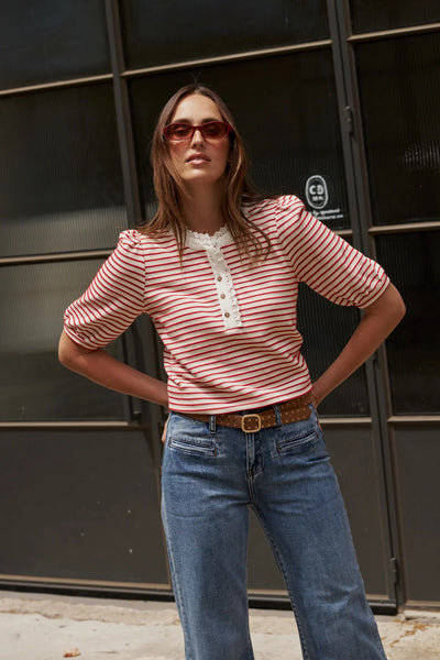 Kireina - Jacqueline Top - White/Red Stripe