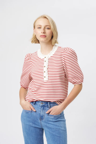 Kireina - Jacqueline Top - White/Red Stripe