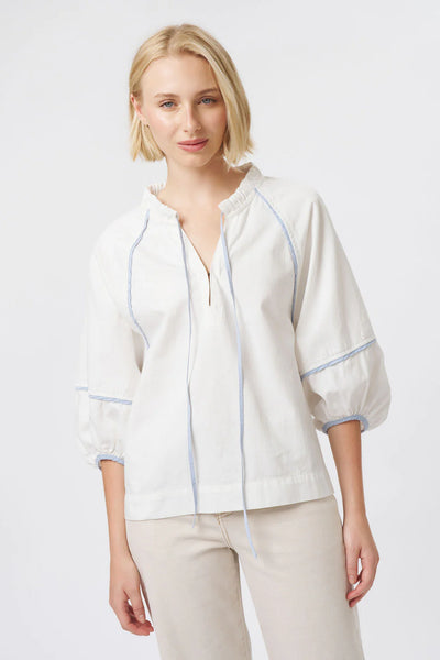 Kireina - Joanne Shirt | White with Blue Trim