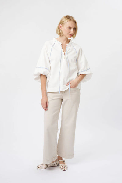 Kireina - Joanne Shirt | White with Blue Trim