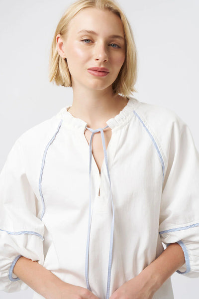 Kireina - Joanne Shirt | White with Blue Trim