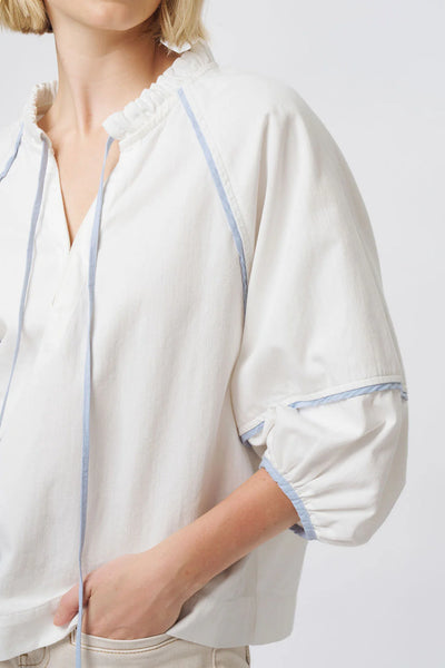 Kireina - Joanne Shirt | White with Blue Trim