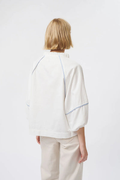Kireina - Joanne Shirt | White with Blue Trim