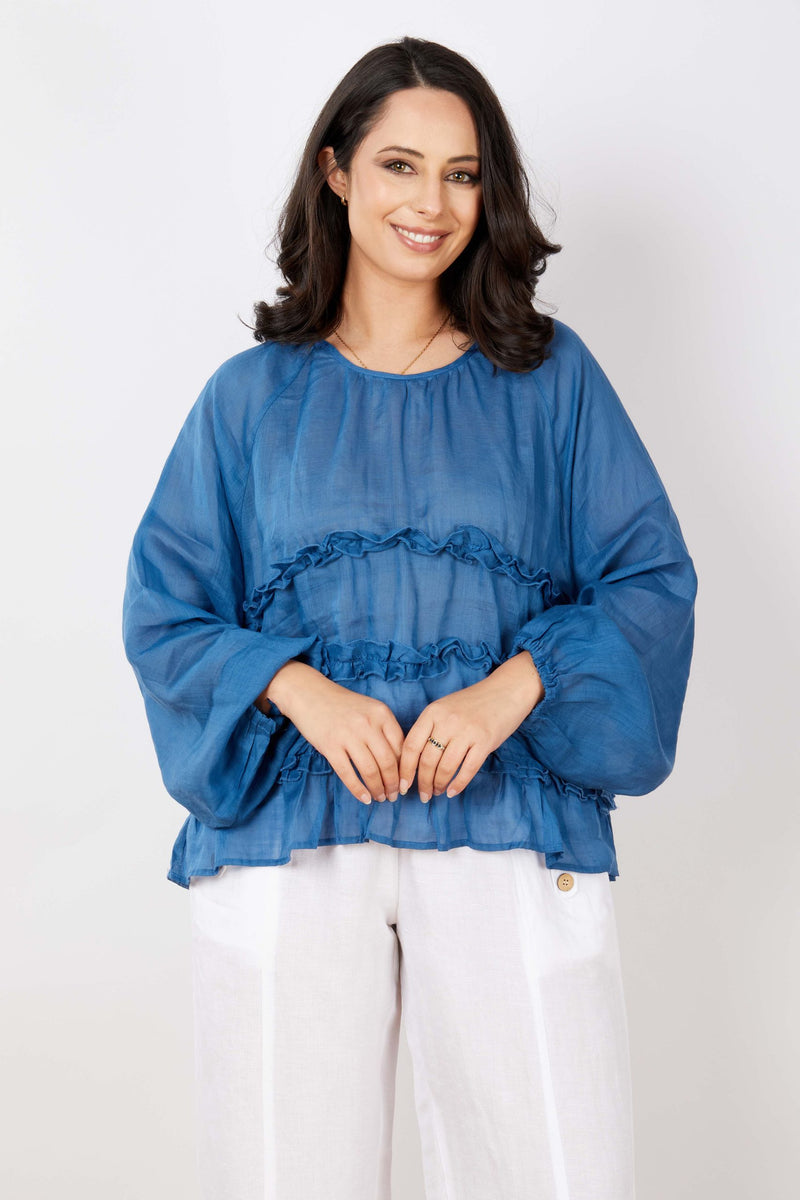 JJ Sisters - Silk Linen Top - Petrole