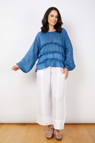 JJ Sisters - Silk Linen Top - Petrole