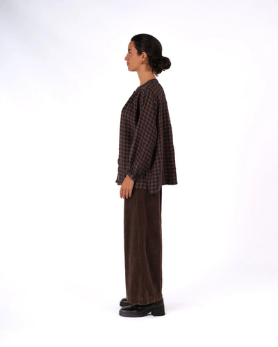 Montaigne - Carmen Button Through Top - Blue/Brown Check - MO-085