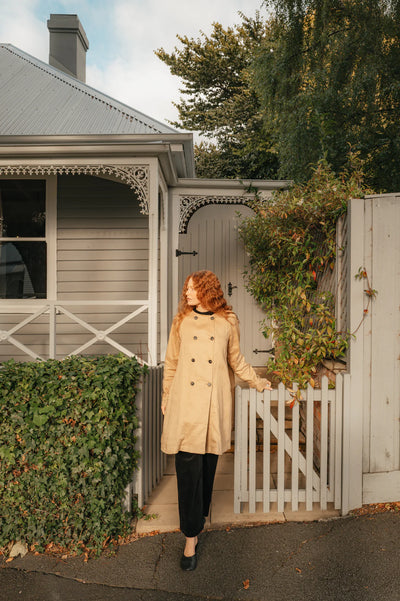 Montaigne - Berg French Linen Collarless Peacoat