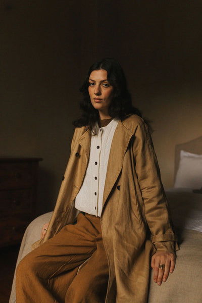 Montaigne - Berg French Linen Collarless Peacoat