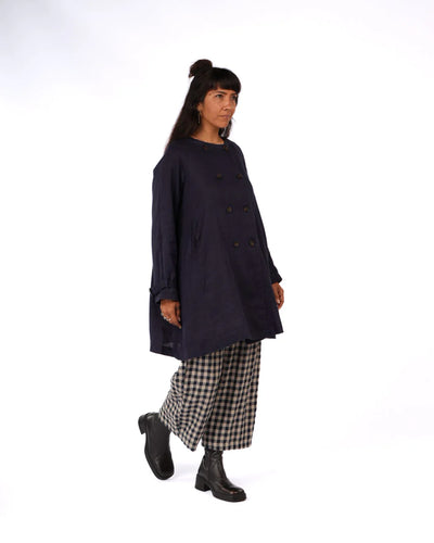 Montaigne - Berg French Linen Collarless Peacoat