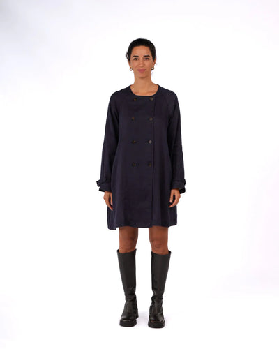 Montaigne - Berg French Linen Collarless Peacoat