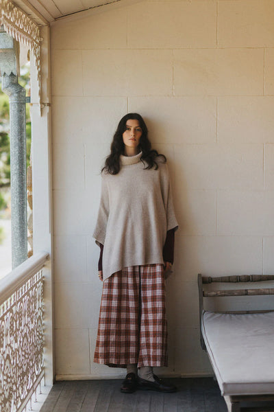 Montaigne - French Linen Culottes - Clay Check - MO-107