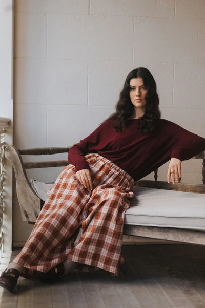 Montaigne - French Linen Culottes - Clay Check - MO-107