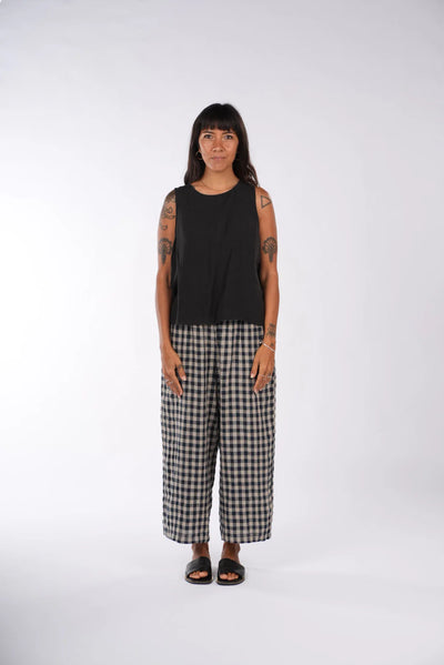 Montaigne - French Linen Pants - Navy Check - MO-044