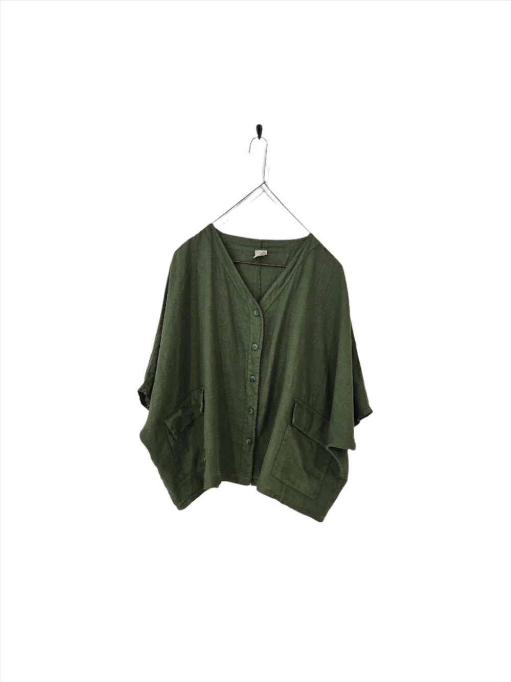 Montaigne - Brigitte linen button up top - Y85818 Forest Green